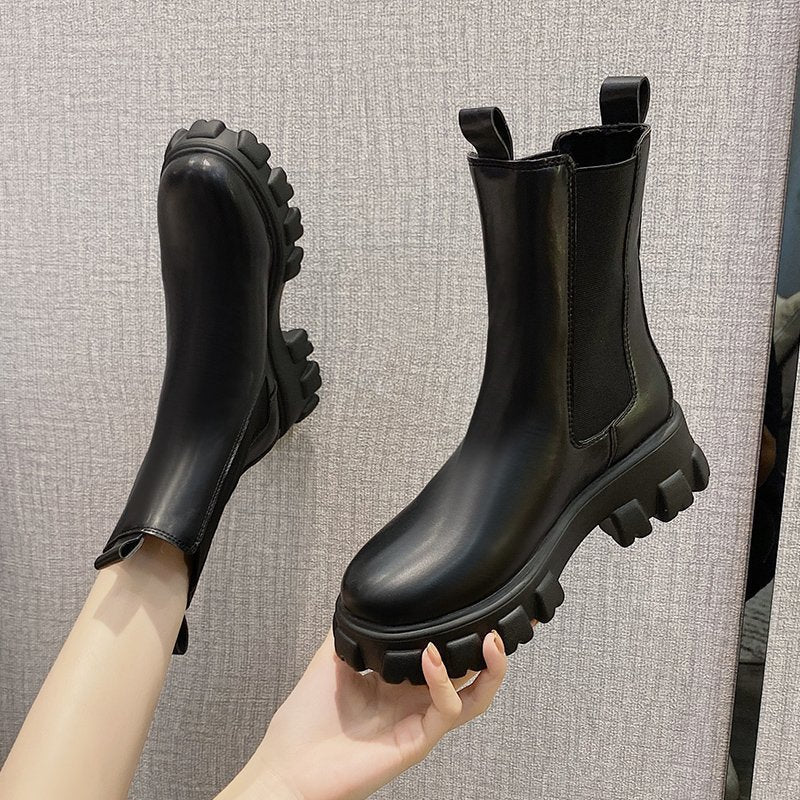 Bottes mi - mollet pour femmes style britannique - Automne hiver talon épais 3 - 5 cm - IVOIRART.COM