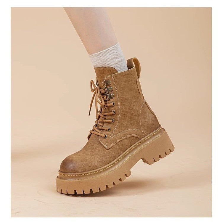 Bottes Montantes Rétro pour Femme avec Talon Épais et Effet Grandissant - IVOIRART.COM
