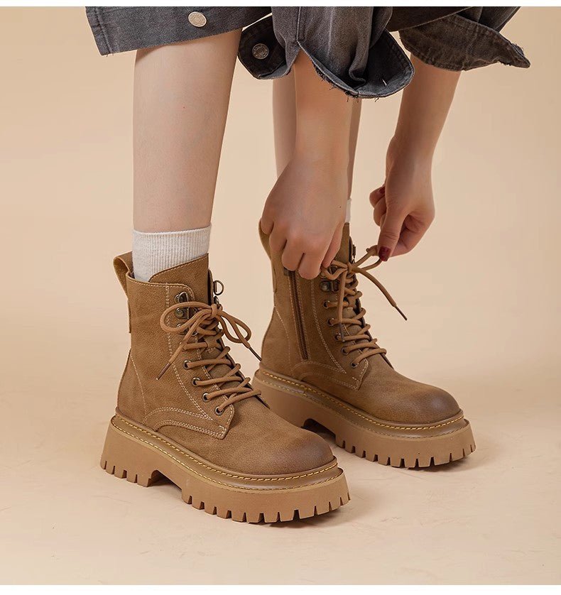 Bottes Montantes Rétro pour Femme avec Talon Épais et Effet Grandissant - IVOIRART.COM