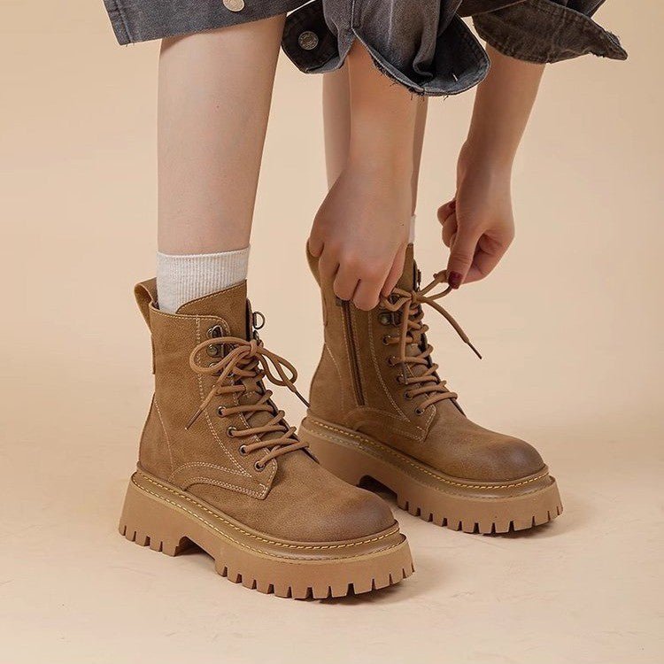 Bottes Montantes Rétro pour Femme avec Talon Épais et Effet Grandissant - IVOIRART.COM