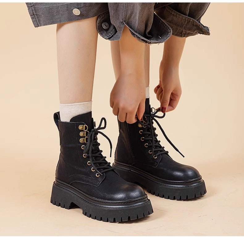 Bottes Montantes Rétro pour Femme avec Talon Épais et Effet Grandissant - IVOIRART.COM