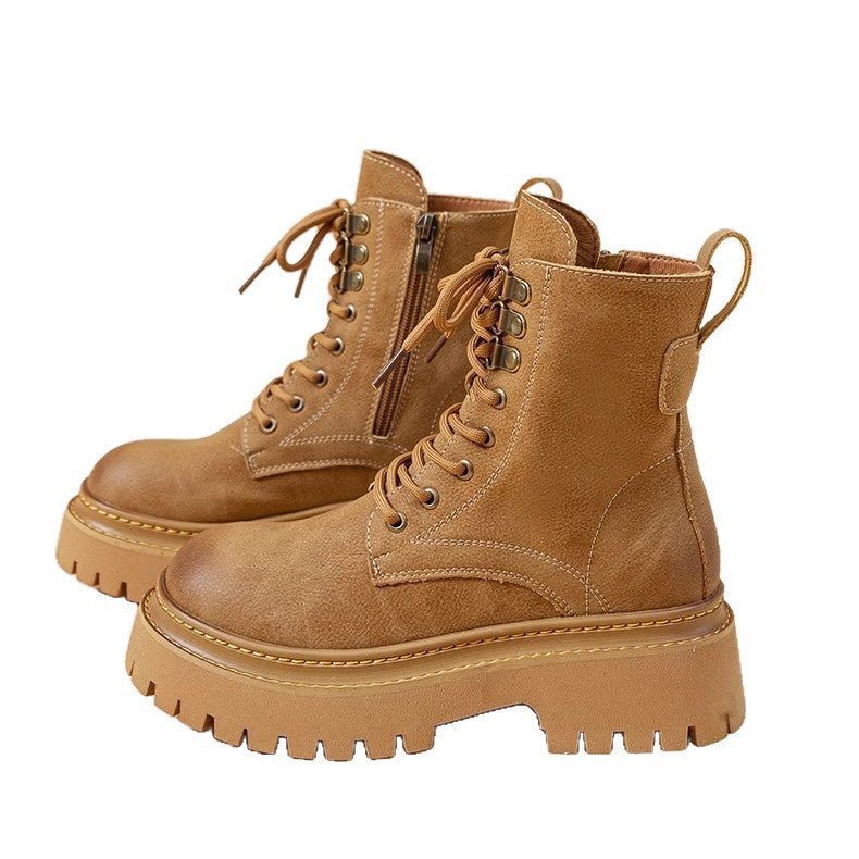Bottes Montantes Rétro pour Femme avec Talon Épais et Effet Grandissant - IVOIRART.COM