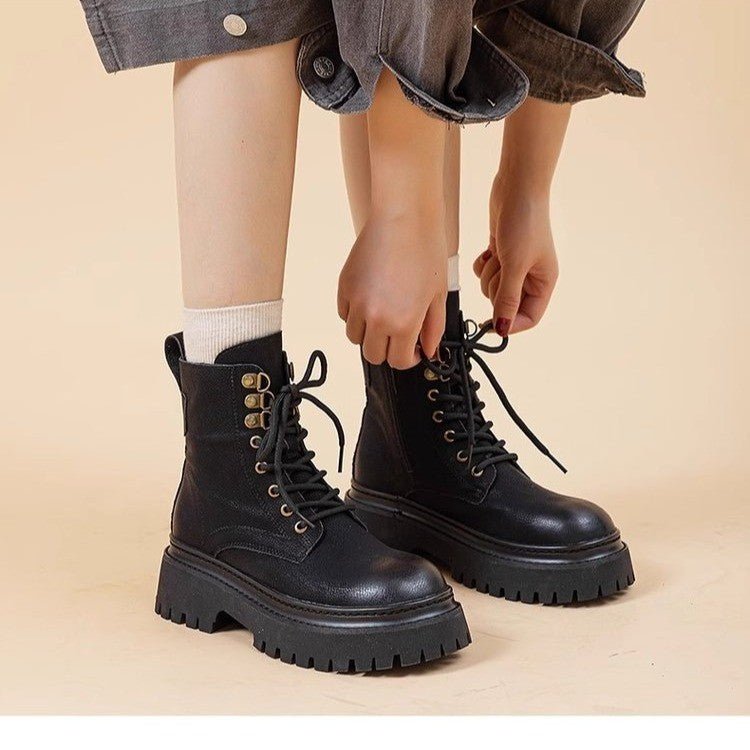 Bottes Montantes Rétro pour Femme avec Talon Épais et Effet Grandissant - IVOIRART.COM