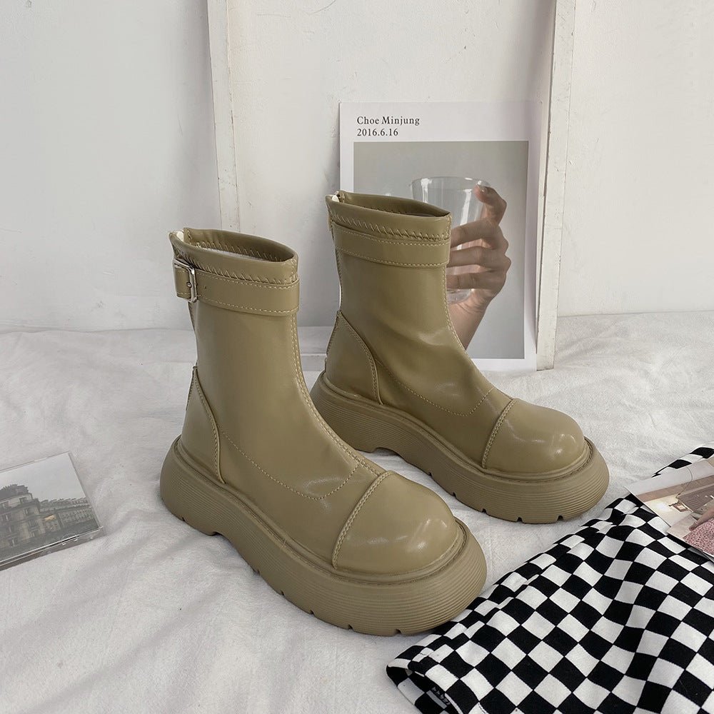 Bottes plateformes Martin en cuir pour femme, tige courte, design élégant et confortable - IVOIRART.COM