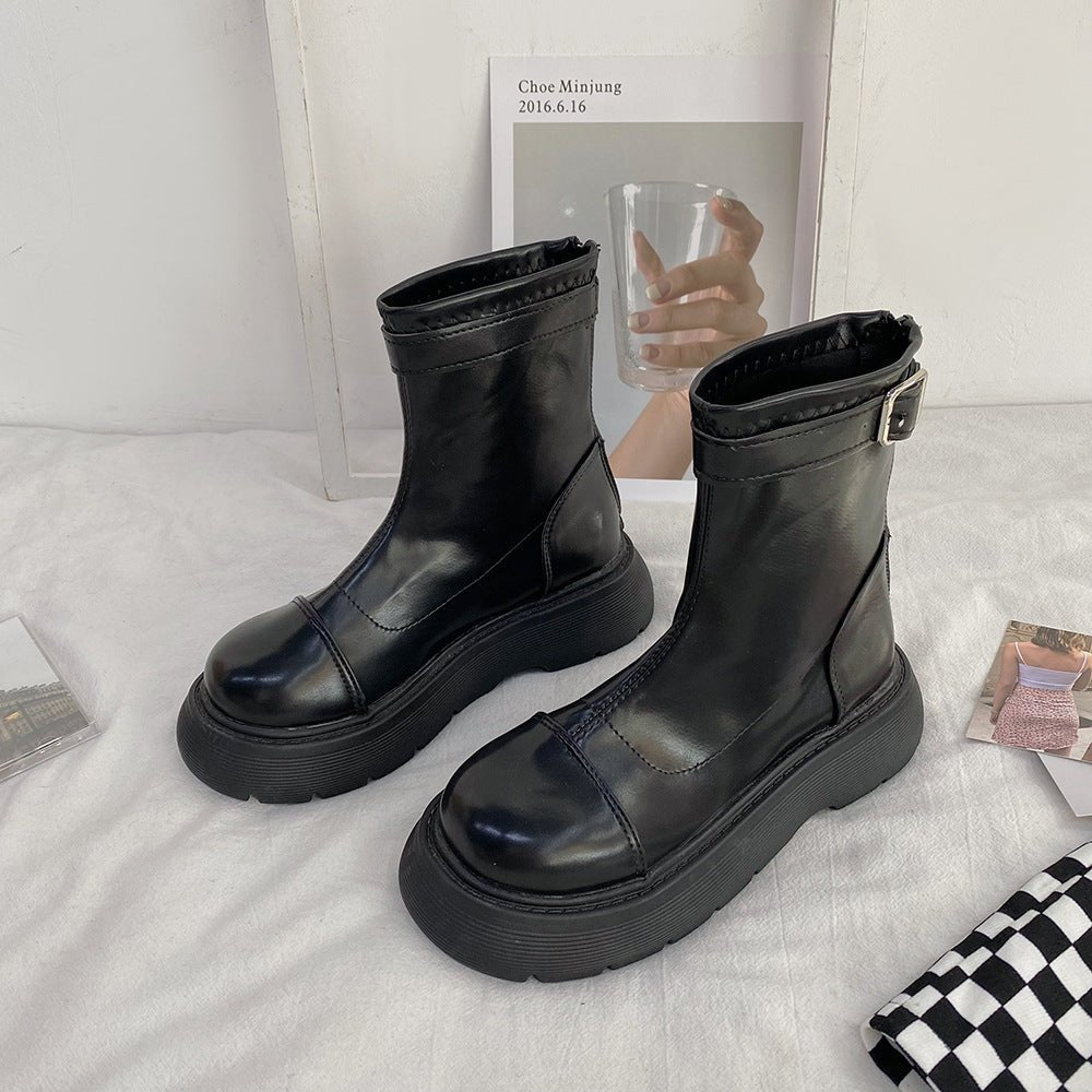 Bottes plateformes Martin en cuir pour femme, tige courte, design élégant et confortable - IVOIRART.COM