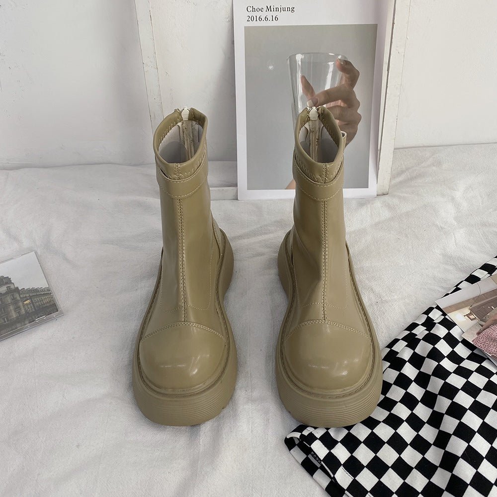 Bottes plateformes Martin en cuir pour femme, tige courte, design élégant et confortable - IVOIRART.COM