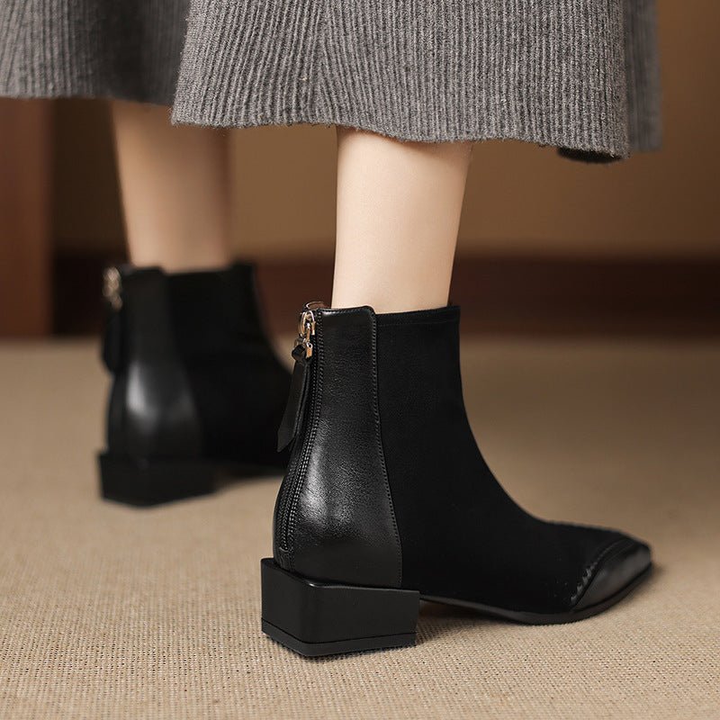 Bottes pour femme à bouts pointus et talons carrés, hauteur cheville - IVOIRART.COM