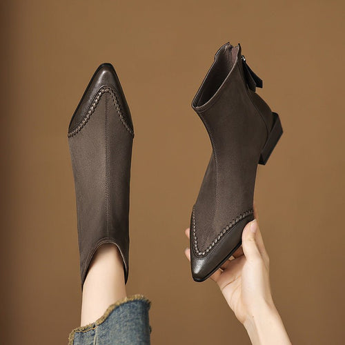 Bottes pour femme à bouts pointus et talons carrés, hauteur cheville - IVOIRART.COM