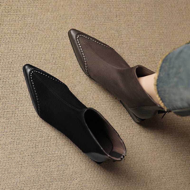 Bottes pour femme à bouts pointus et talons carrés, hauteur cheville - IVOIRART.COM