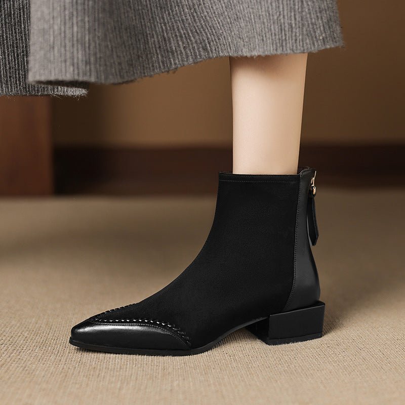 Bottes pour femme à bouts pointus et talons carrés, hauteur cheville - IVOIRART.COM