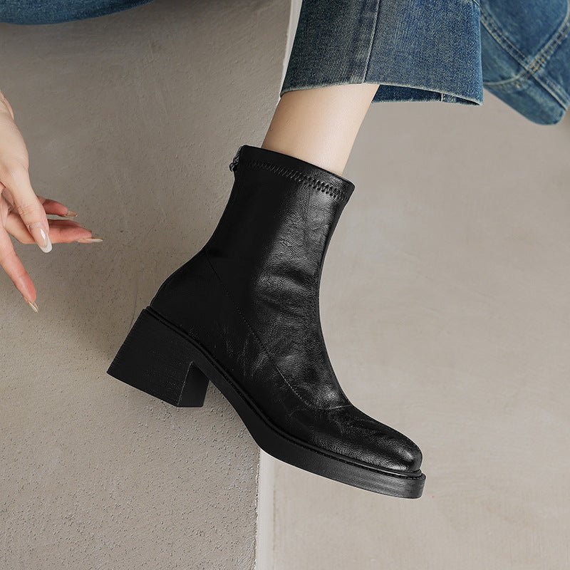 Bottes pour Femme Slim Minceur à Talon Mi-Épais Carré et Bout Carré 80mm - IVOIRART.COM