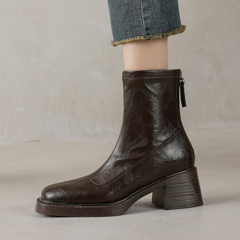 Bottes pour Femme Slim Minceur à Talon Mi-Épais Carré et Bout Carré 80mm - IVOIRART.COM
