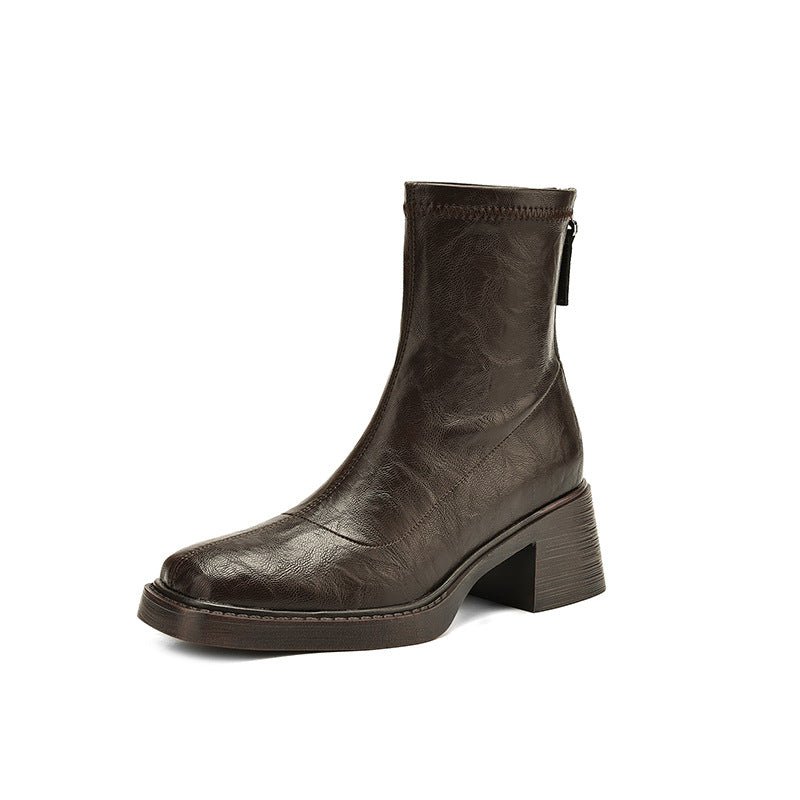 Bottes pour Femme Slim Minceur à Talon Mi-Épais Carré et Bout Carré 80mm - IVOIRART.COM