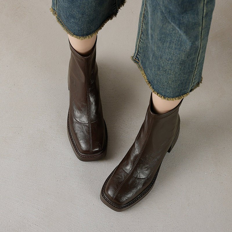Bottes pour Femme Slim Minceur à Talon Mi-Épais Carré et Bout Carré 80mm - IVOIRART.COM