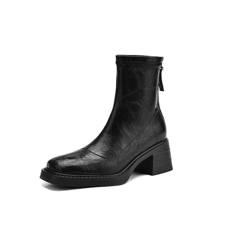 Bottes pour Femme Slim Minceur à Talon Mi-Épais Carré et Bout Carré 80mm - IVOIRART.COM
