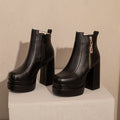 Bottes pour femmes style européen et américain à bout carré et talon épais - IVOIRART.COM