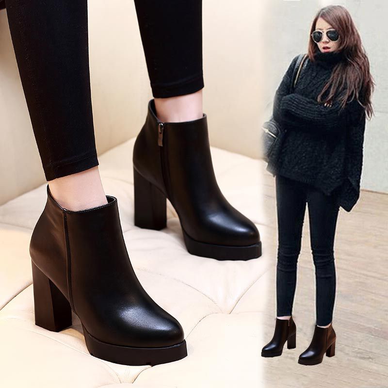 Bottines à talons hauts pour femmes élégantes et modernes en coton et cuir PU - IVOIRART.COM