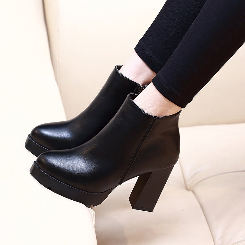 Bottines à talons hauts pour femmes élégantes et modernes en coton et cuir PU - IVOIRART.COM