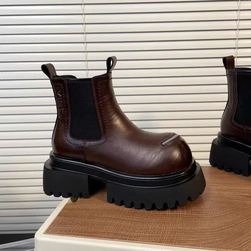 Bottines Chelsea Vintage à Plateforme et Semelle Crantée pour Femmes, Décor Fermeture Éclair - IVOIRART.COM