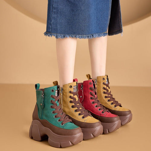 Bottines Courtes Décontractées Rétro pour Femme avec Talon Compensé Léger - IVOIRART.COM