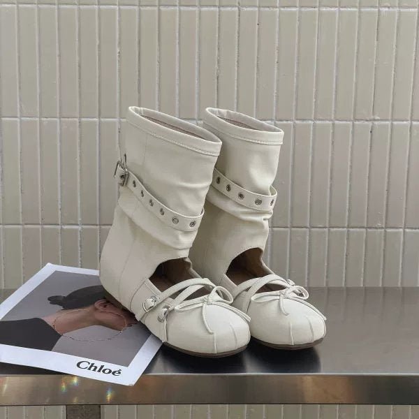 Bottines Sandales Ballet Printemps - Été 2026, Hauteur Intérieure, Boucle Ceinture, Bout Rond, Nœud, Tons Sourds, Style Décontracté - IVOIRART.COM