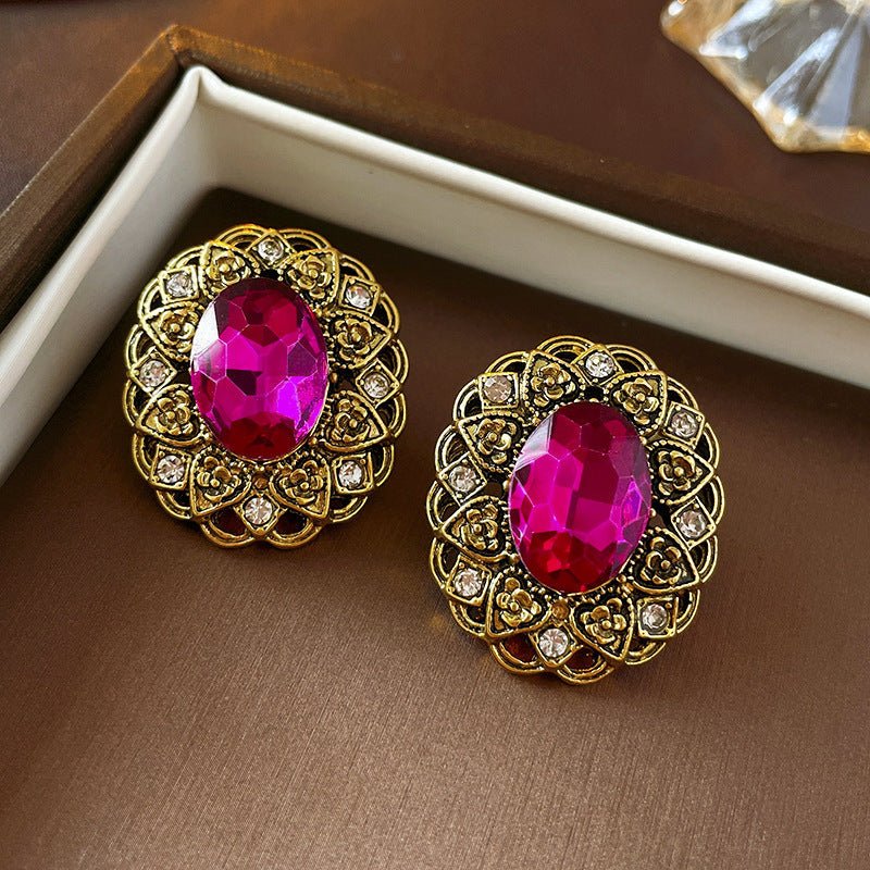 Boucles d'oreille vintage palais carré ear cuff - Argent & strass luxe original - IVOIRART.COM