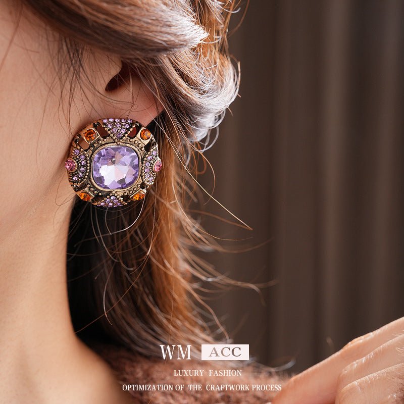Boucles d'oreille vintage palais carré ear cuff - Argent & strass luxe original - IVOIRART.COM