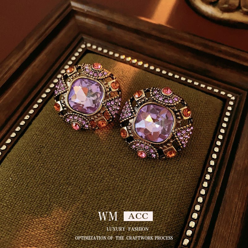 Boucles d'oreille vintage palais carré ear cuff - Argent & strass luxe original - IVOIRART.COM