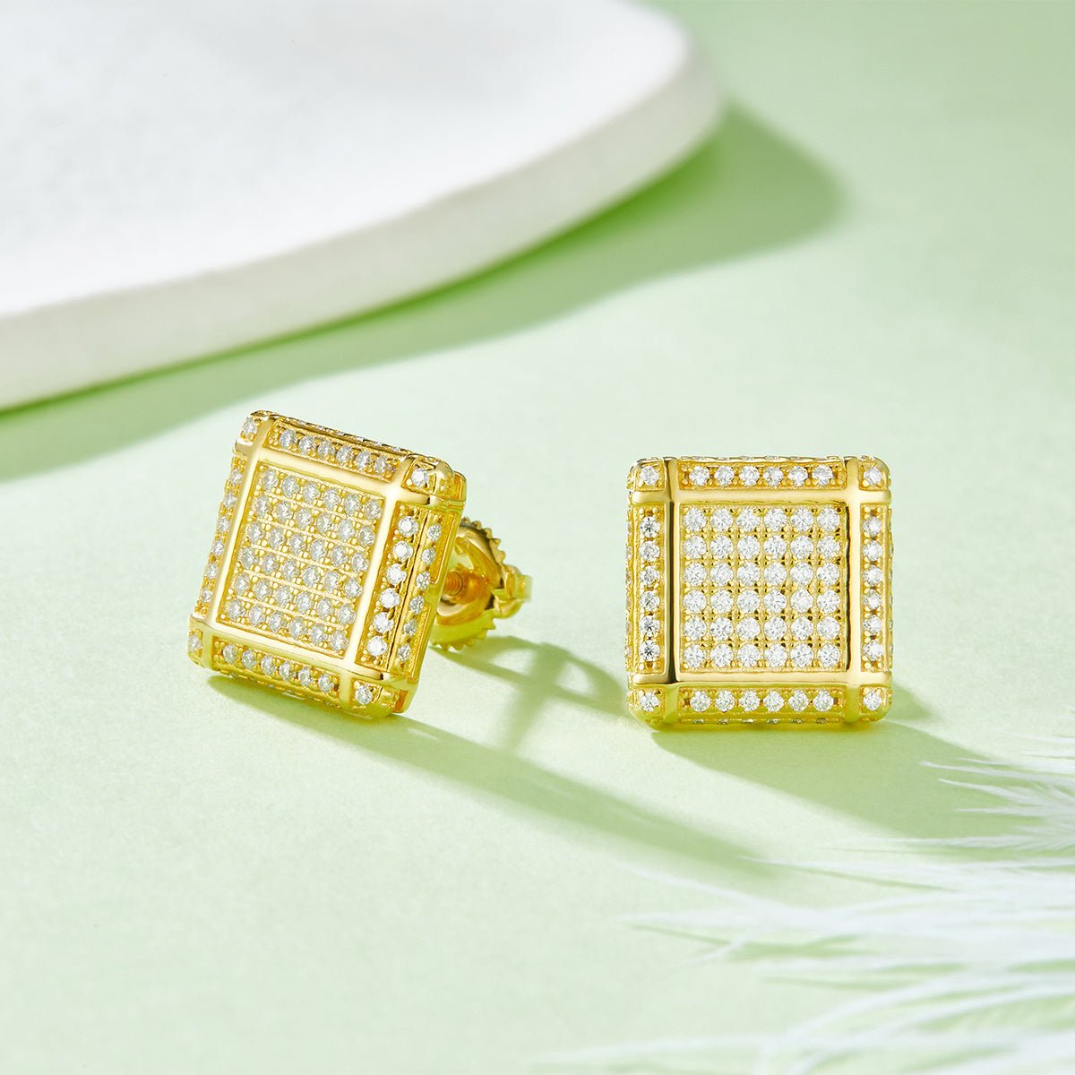 Boucles d'oreilles carrées 3D Moissanite D Couleur VVS1 en Argent 925, 176 pièces, 11,5 mm, fermoir vis hypoallergénique, certifiées GRA avec boîte cadeau - IVOIRART.COM