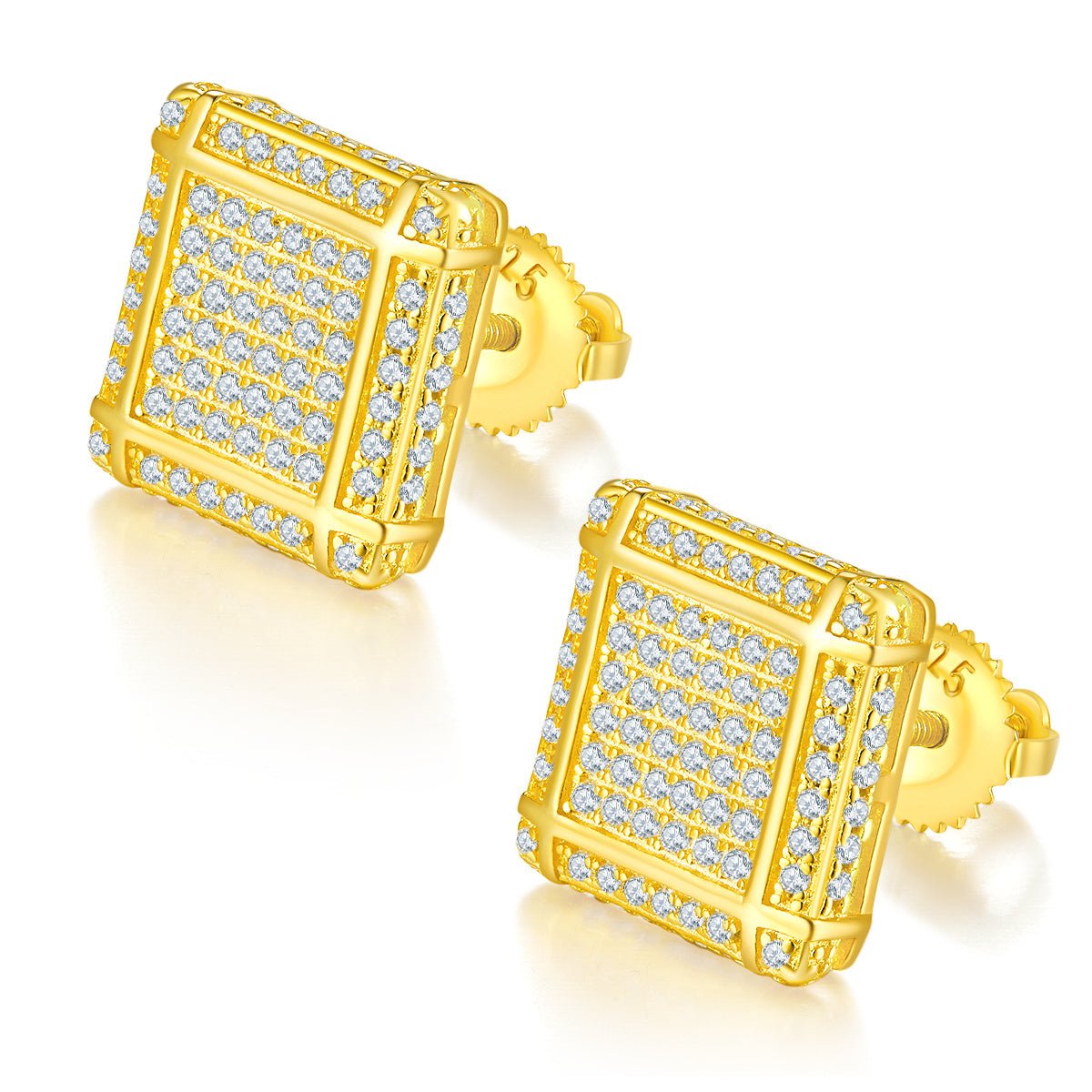 Boucles d'oreilles carrées 3D Moissanite D Couleur VVS1 en Argent 925, 176 pièces, 11,5 mm, fermoir vis hypoallergénique, certifiées GRA avec boîte cadeau - IVOIRART.COM