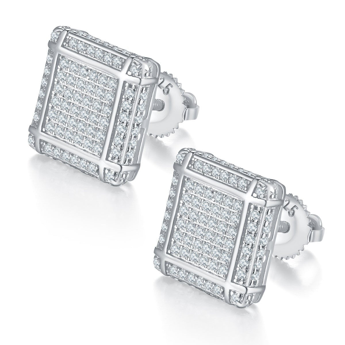 Boucles d'oreilles carrées 3D Moissanite D Couleur VVS1 en Argent 925, 176 pièces, 11,5 mm, fermoir vis hypoallergénique, certifiées GRA avec boîte cadeau - IVOIRART.COM