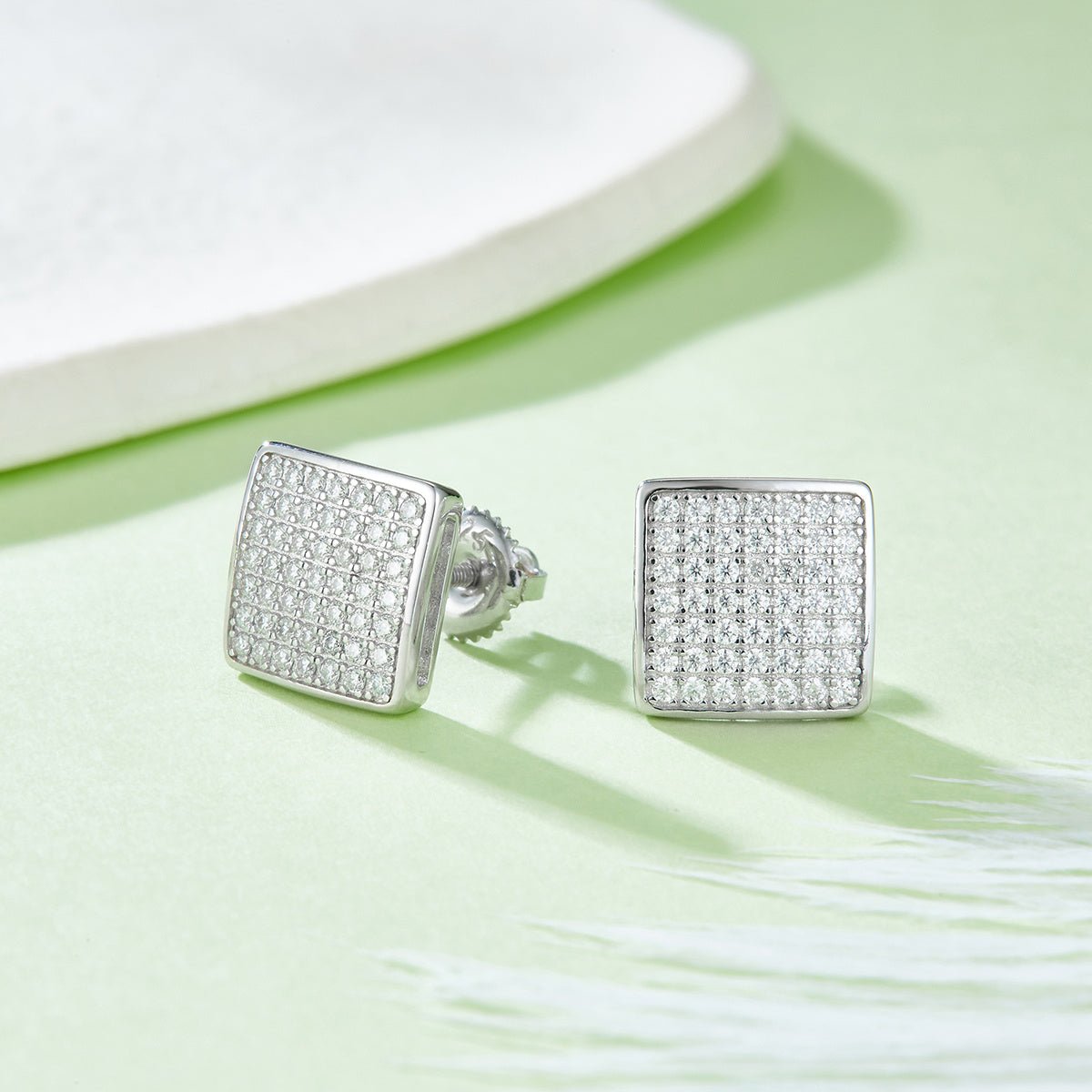 Boucles d'oreilles carrées en argent sterling S925, 98 moissanites D VVS1, 2,4g, fermoirs à vis, platine, certificat GRA, coffret cadeau - IVOIRART.COM