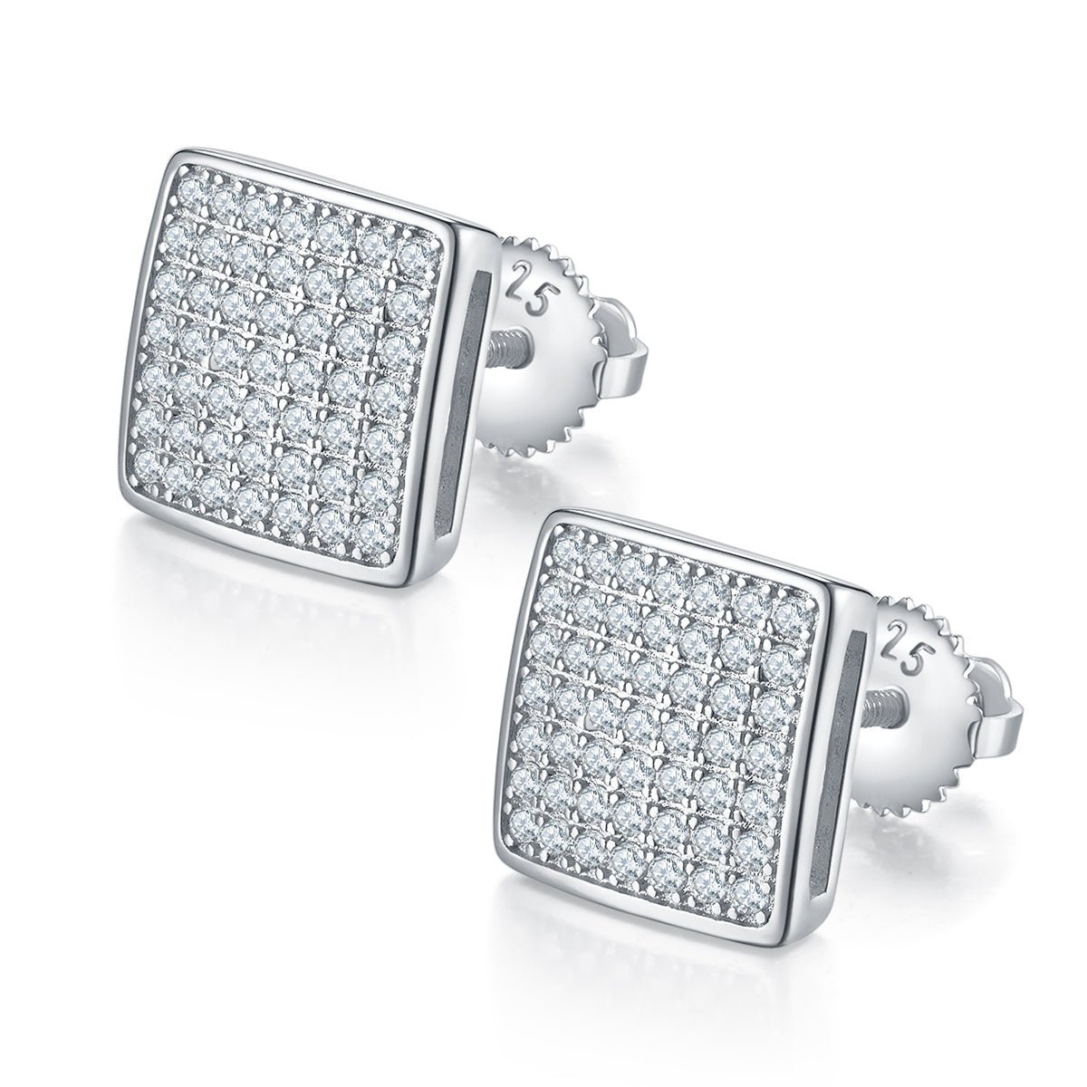 Boucles d'oreilles carrées en argent sterling S925, 98 moissanites D VVS1, 2,4g, fermoirs à vis, platine, certificat GRA, coffret cadeau - IVOIRART.COM