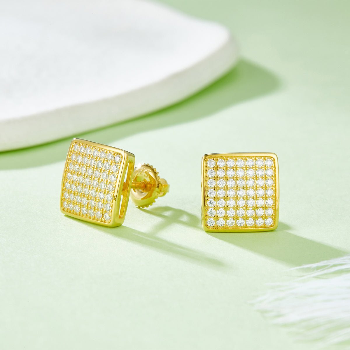 Boucles d'oreilles carrées en argent sterling S925, 98 moissanites D VVS1, 2,4g, fermoirs à vis, platine, certificat GRA, coffret cadeau - IVOIRART.COM