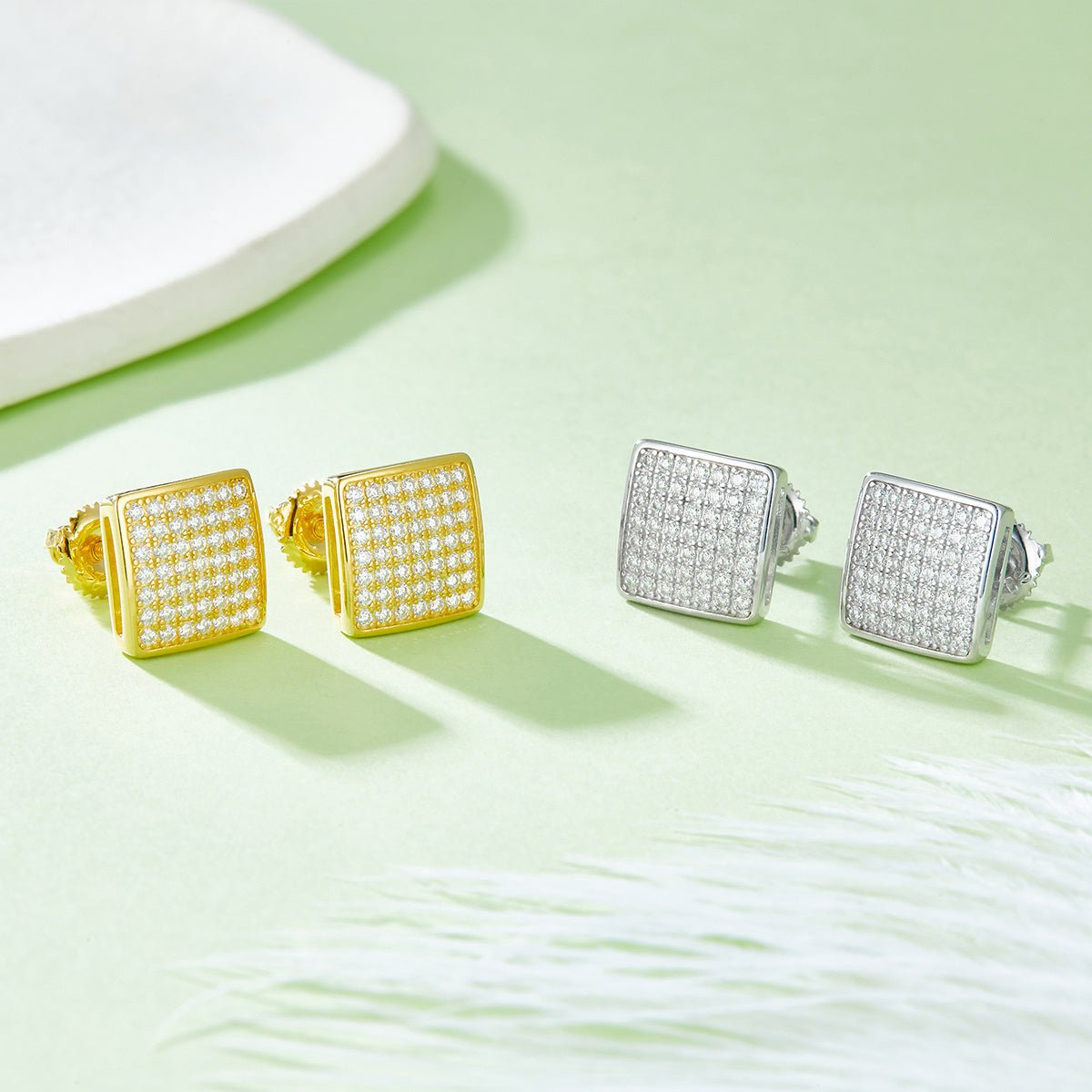 Boucles d'oreilles carrées en argent sterling S925, 98 moissanites D VVS1, 2,4g, fermoirs à vis, platine, certificat GRA, coffret cadeau - IVOIRART.COM