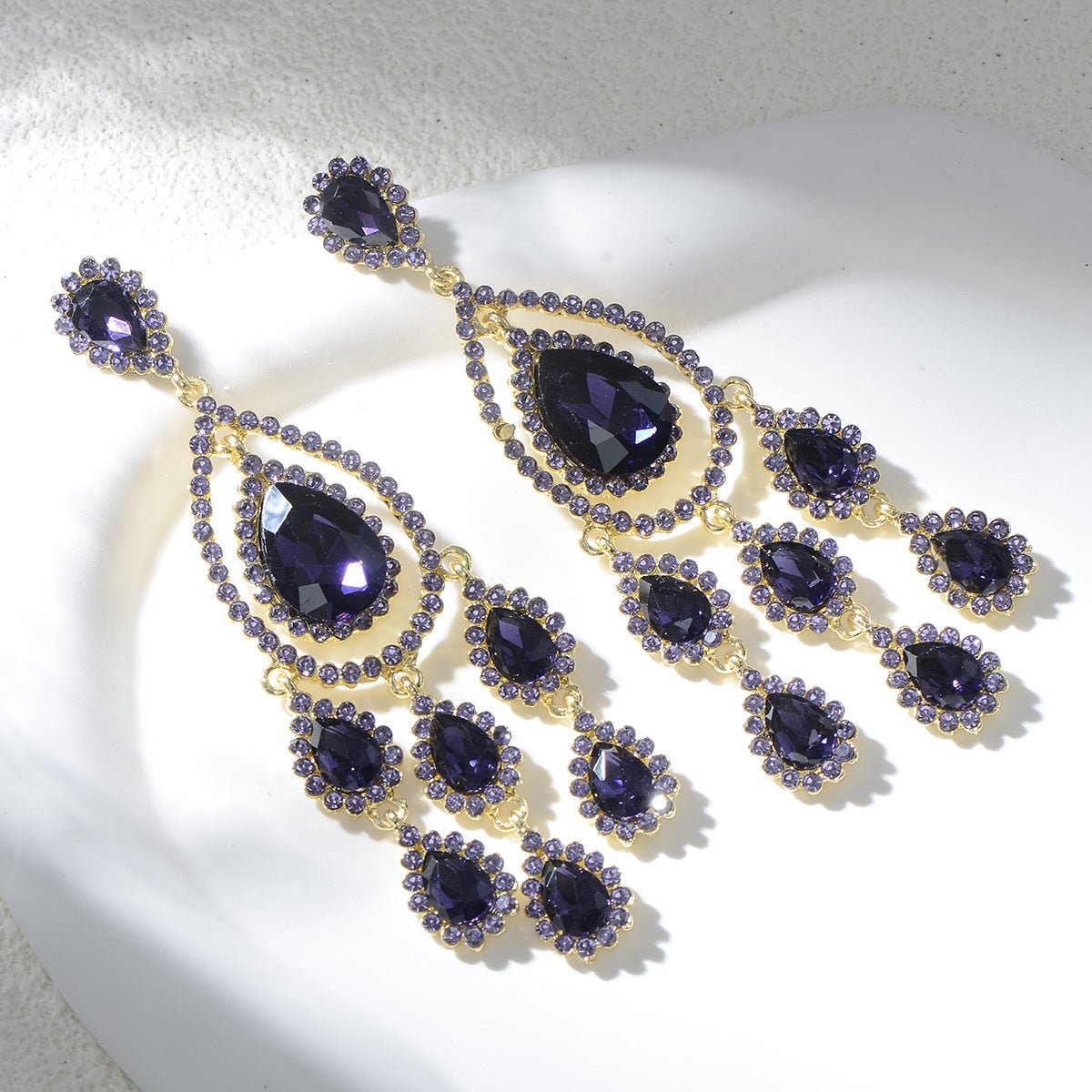 Boucles d'oreilles chandelier cristaux colorés — Goutte longue tassel luxe festif - IVOIRART.COM