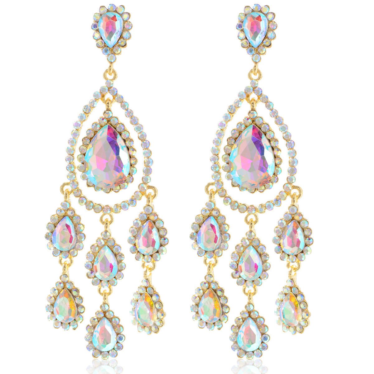 Boucles d'oreilles chandelier cristaux colorés — Goutte longue tassel luxe festif - IVOIRART.COM