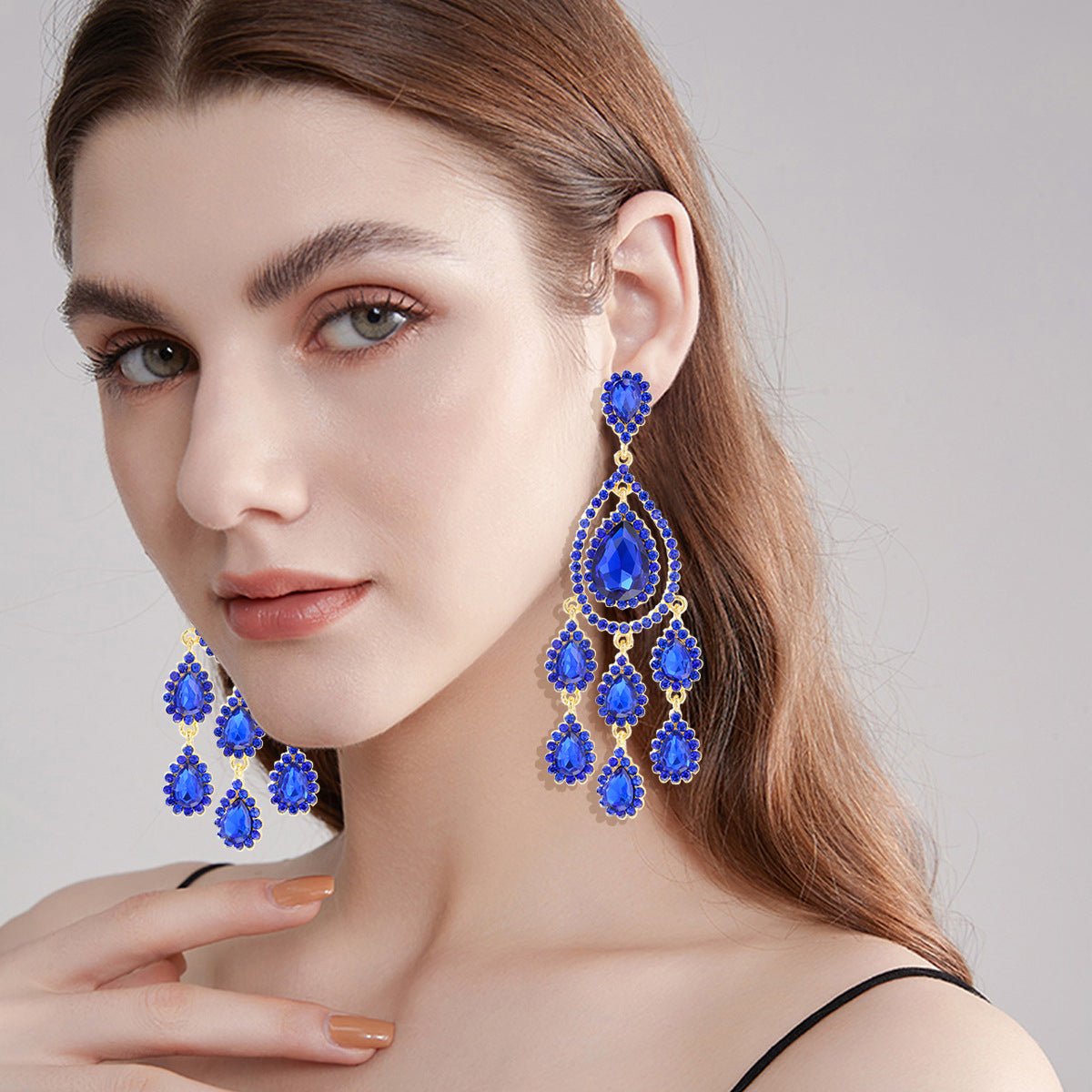 Boucles d'oreilles chandelier cristaux colorés — Goutte longue tassel luxe festif - IVOIRART.COM