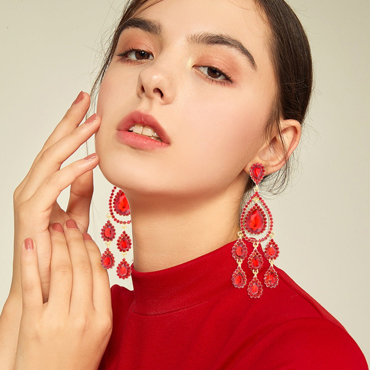 Boucles d'oreilles chandelier cristaux colorés — Goutte longue tassel luxe festif - IVOIRART.COM