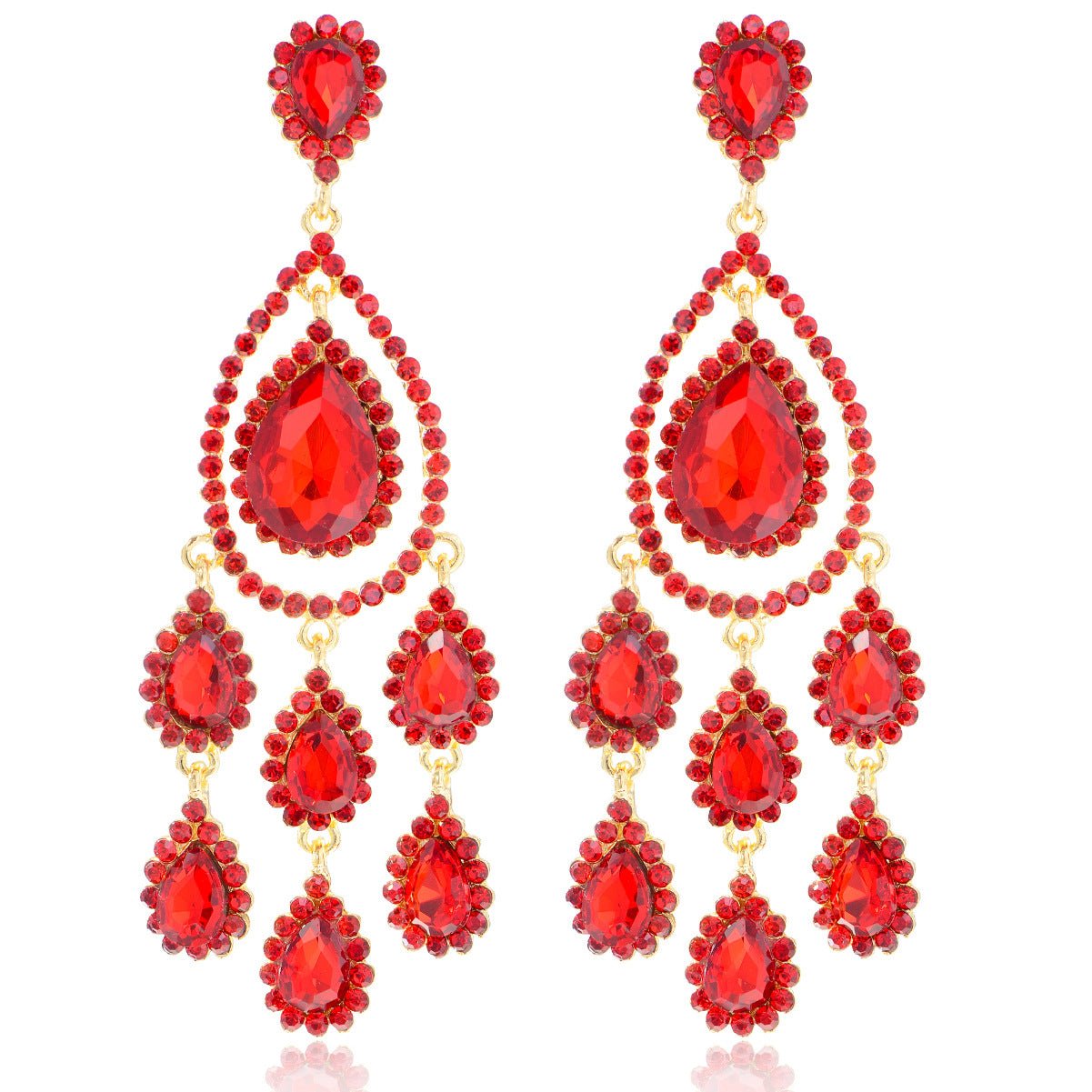 Boucles d'oreilles chandelier cristaux colorés — Goutte longue tassel luxe festif - IVOIRART.COM