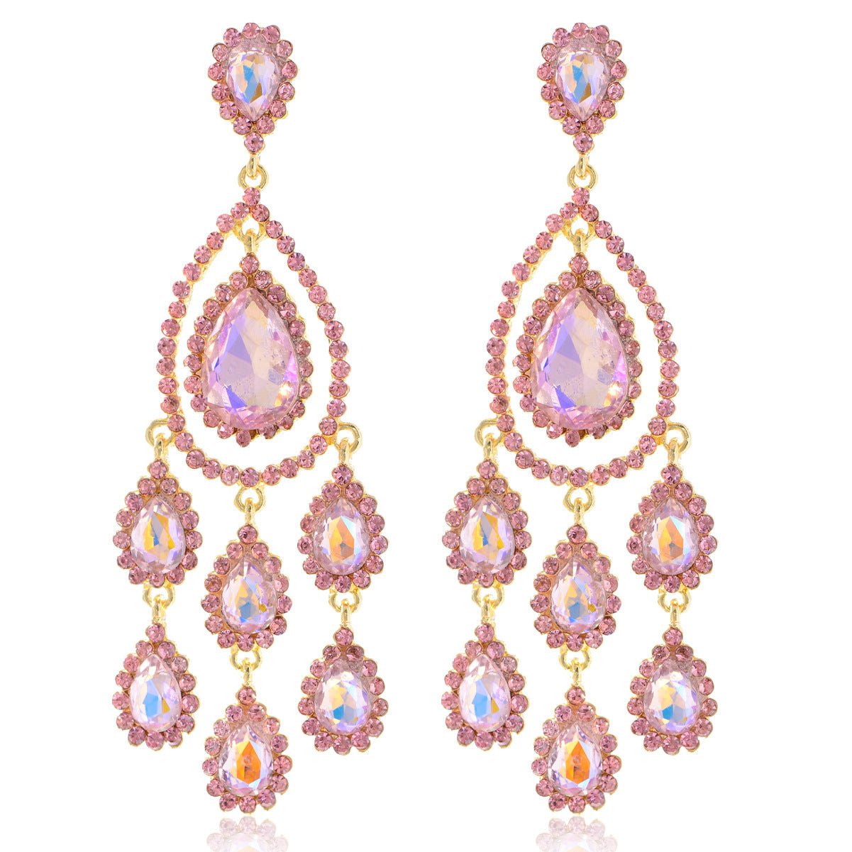 Boucles d'oreilles chandelier cristaux colorés — Goutte longue tassel luxe festif - IVOIRART.COM