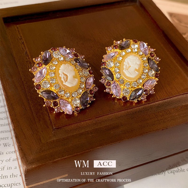 Boucles d'oreilles clous carrés baroques vintage, aiguille argentée, luxe strass - IVOIRART.COM