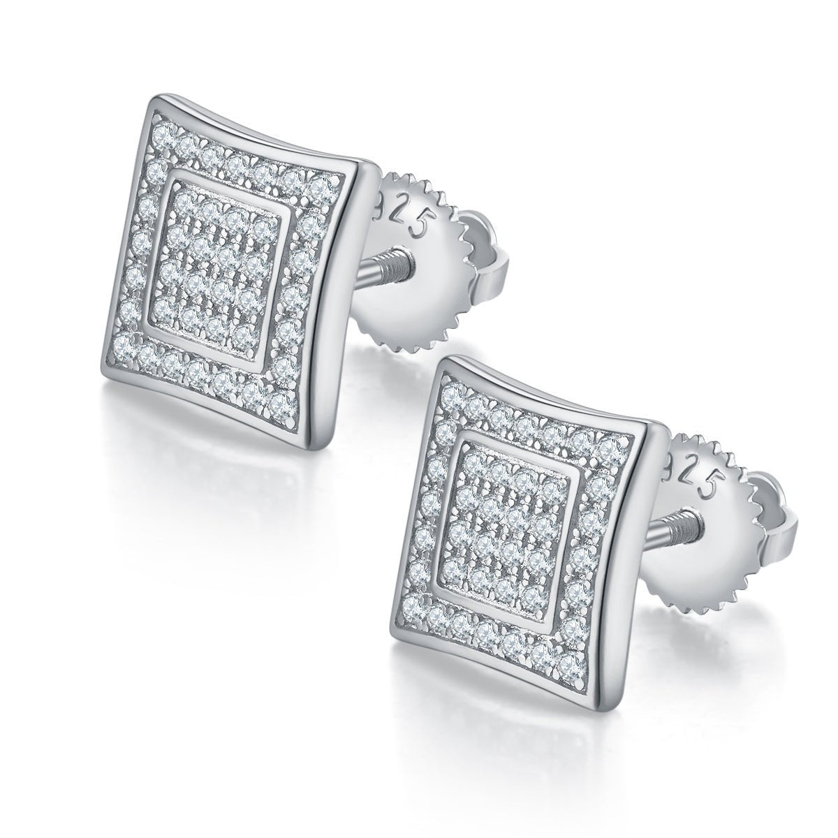Boucles d'Oreilles Clous Carrés Moissanite 76pcs D Couleur VVS1 Argent 925 10mm à Vis Hypoallergéniques Certifiées GRA Coffret Cadeau - IVOIRART.COM