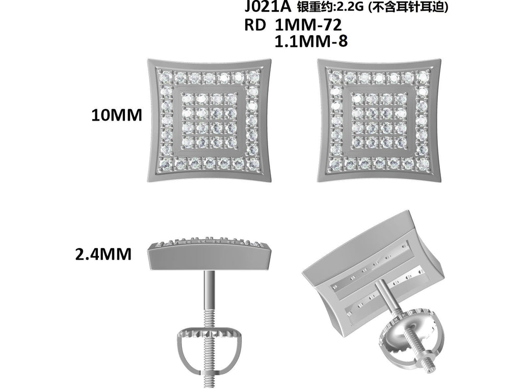 Boucles d'Oreilles Clous Carrés Moissanite 76pcs D Couleur VVS1 Argent 925 10mm à Vis Hypoallergéniques Certifiées GRA Coffret Cadeau - IVOIRART.COM