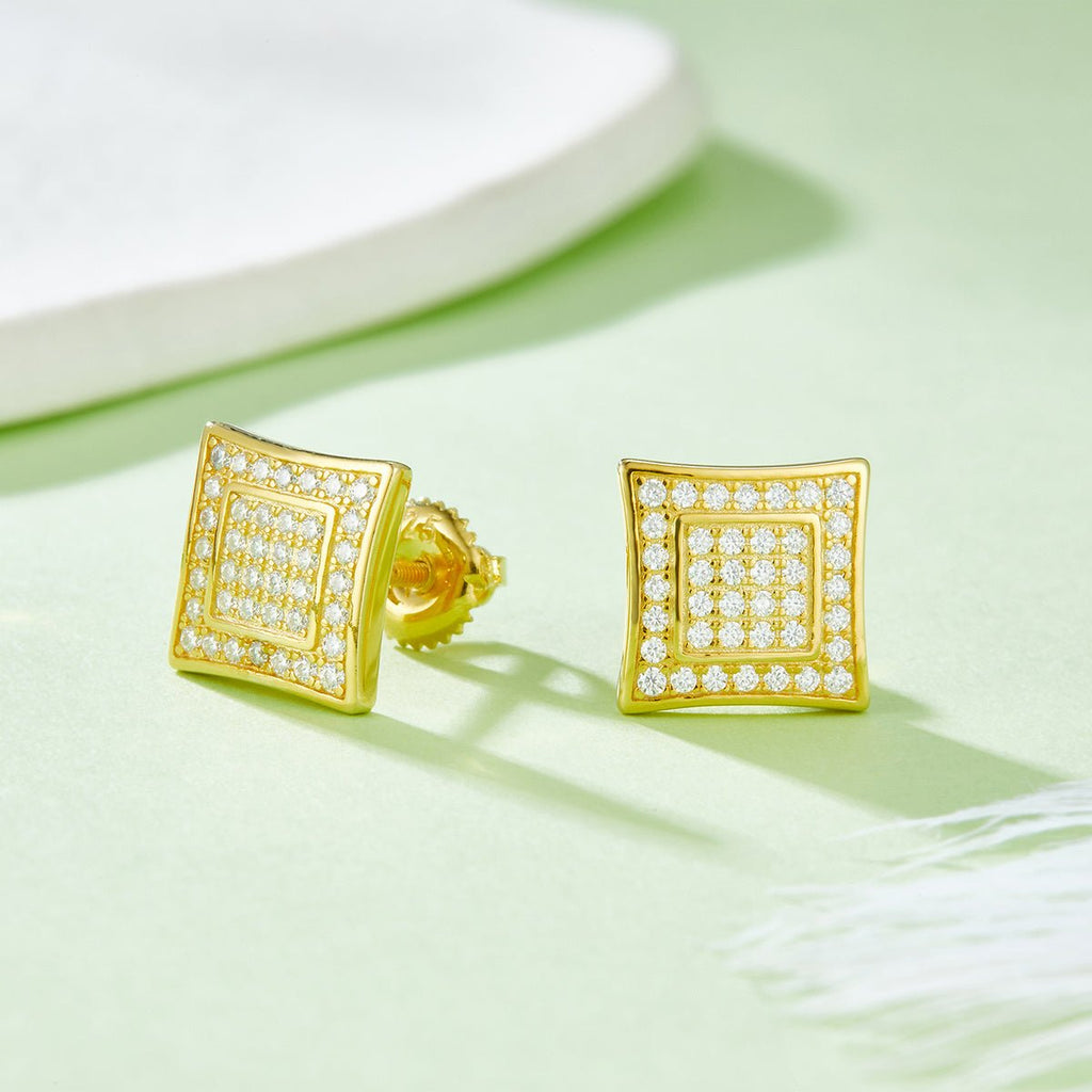 Boucles d'Oreilles Clous Carrés Moissanite 76pcs D Couleur VVS1 Argent 925 10mm à Vis Hypoallergéniques Certifiées GRA Coffret Cadeau - IVOIRART.COM