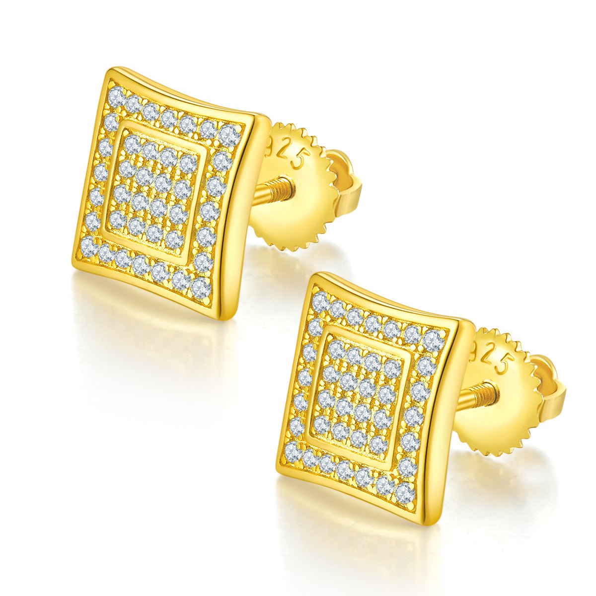 Boucles d'Oreilles Clous Carrés Moissanite 76pcs D Couleur VVS1 Argent 925 10mm à Vis Hypoallergéniques Certifiées GRA Coffret Cadeau - IVOIRART.COM