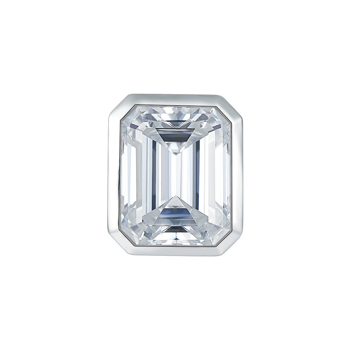 Boucles d'oreilles clous en moissanite taille émeraude 8x10mm en argent S925 plaqué platine avec sertissage géométrique et certificat GRA - IVOIRART.COM