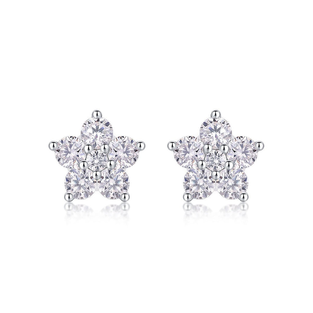 Boucles d'oreilles clous Fleur S925 Argent, Moissanite D-VVS1, 1.4g, boîte cadeau01 - IVOIRART.COM