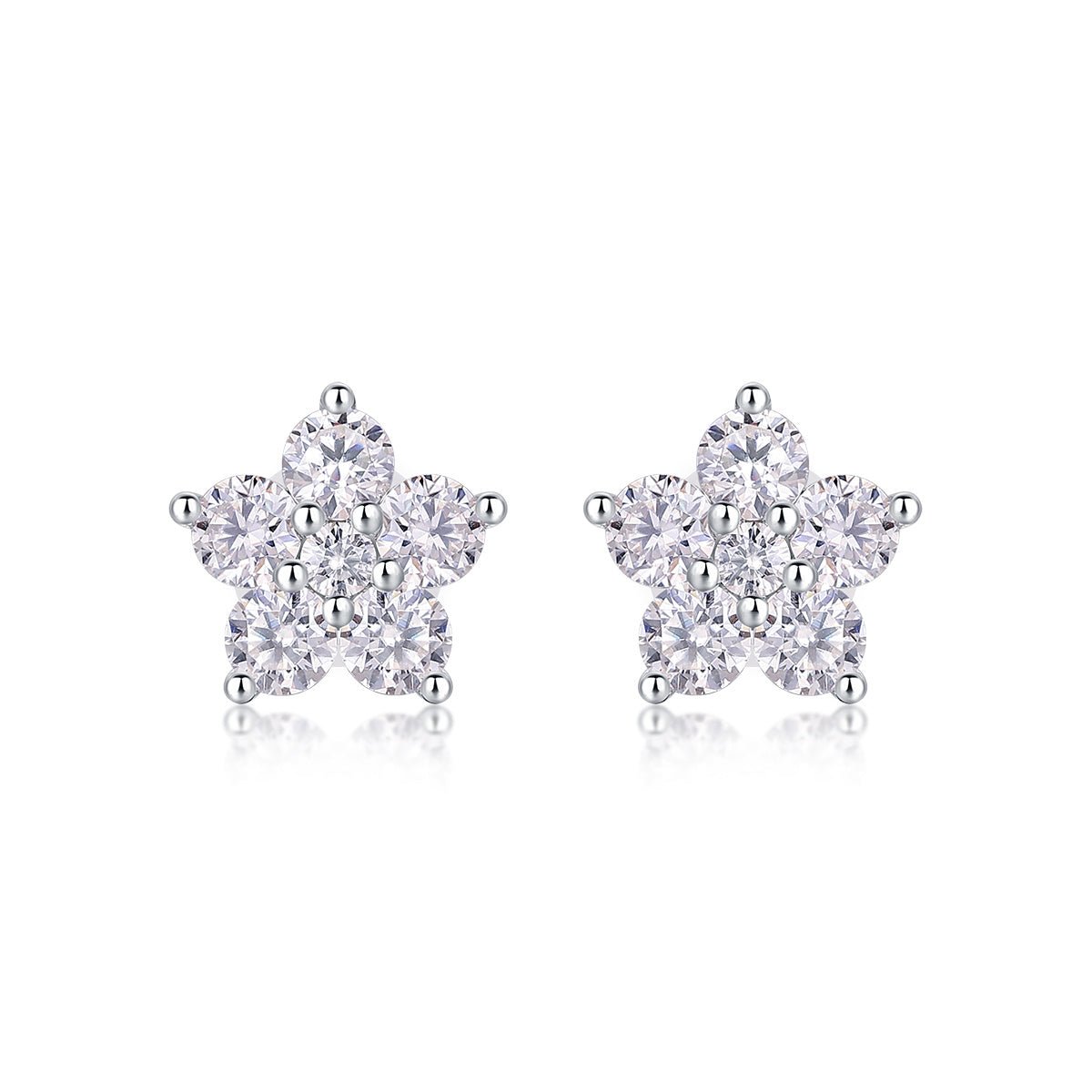 Boucles d'oreilles clous Fleur S925 Argent, Moissanite D-VVS1, 1.4g, boîte cadeau01 - IVOIRART.COM