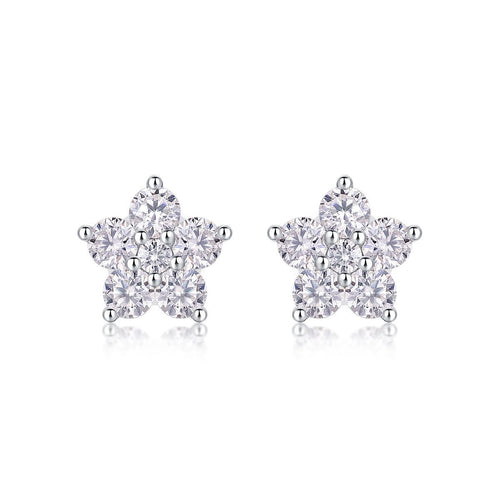 Boucles d'oreilles clous Fleur S925 Argent, Moissanite D-VVS1, 1.4g, boîte cadeau01 - IVOIRART.COM